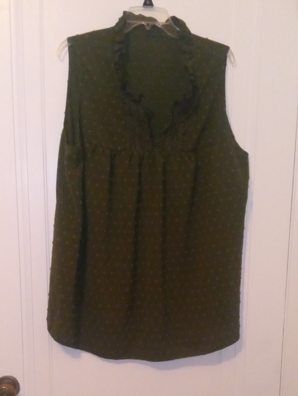 Sleeveless Olive Green Ruffle V-Neck Women's Top 3X